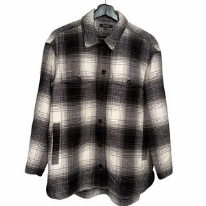 Madewell Twill Flannel Shirt-Jacket size Small Windowpane Plaid Antique Cream